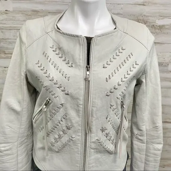 BlankNYC Moto Faux Leather Jacket Womens Size M Gray Lacing Fringe Zip Front - Picture 3 of 16